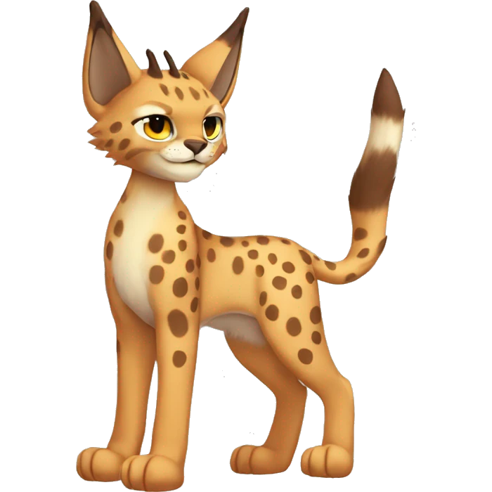 spotted Lynx-Caracal-Fakemon-hybrid with orange points and brown toes full body emoji
