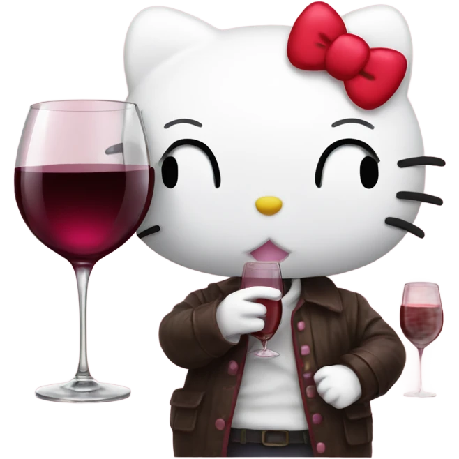 Hello Kitty drinking red wine emoji