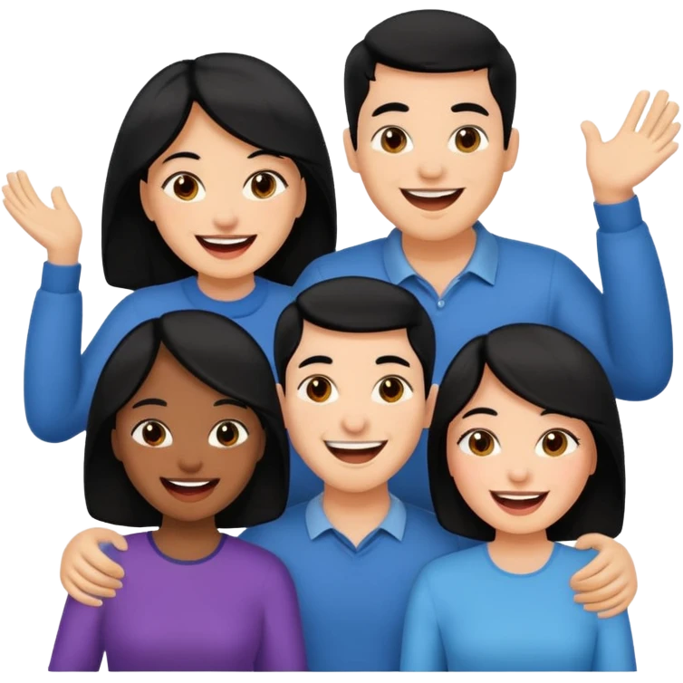 team with 4 people. 2 men and 2 women with black hair emoji