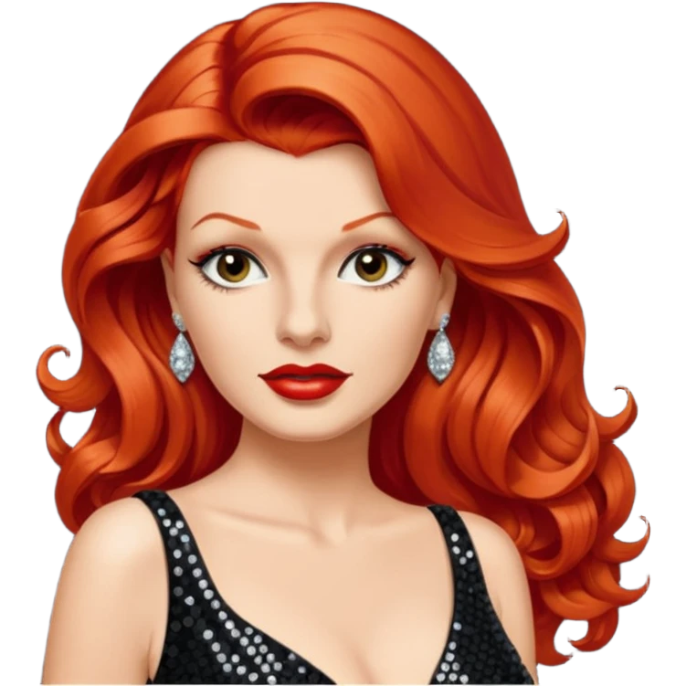 Rita Hayworth with long red hair, black sequin outfit emoji