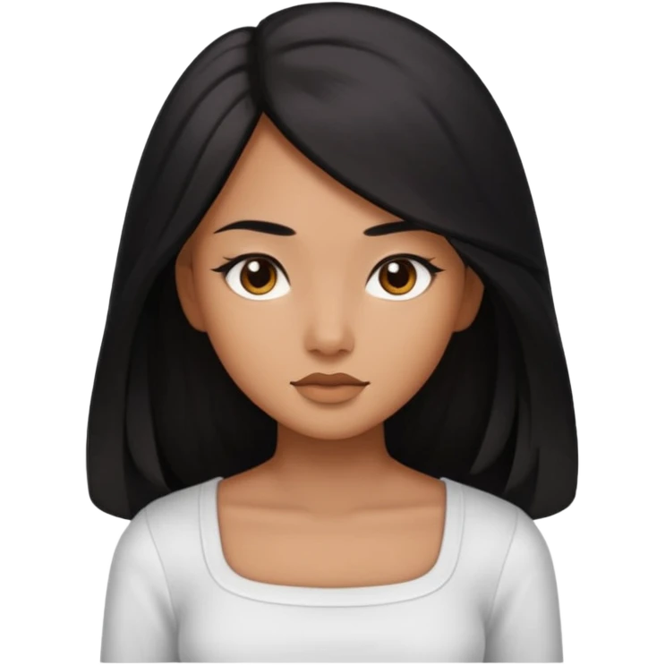 A deep skin girl (deep skin is caramel color not dark) with long black hair swept TO THE FRONT and a square neckline shirt and brown eyes emoji
