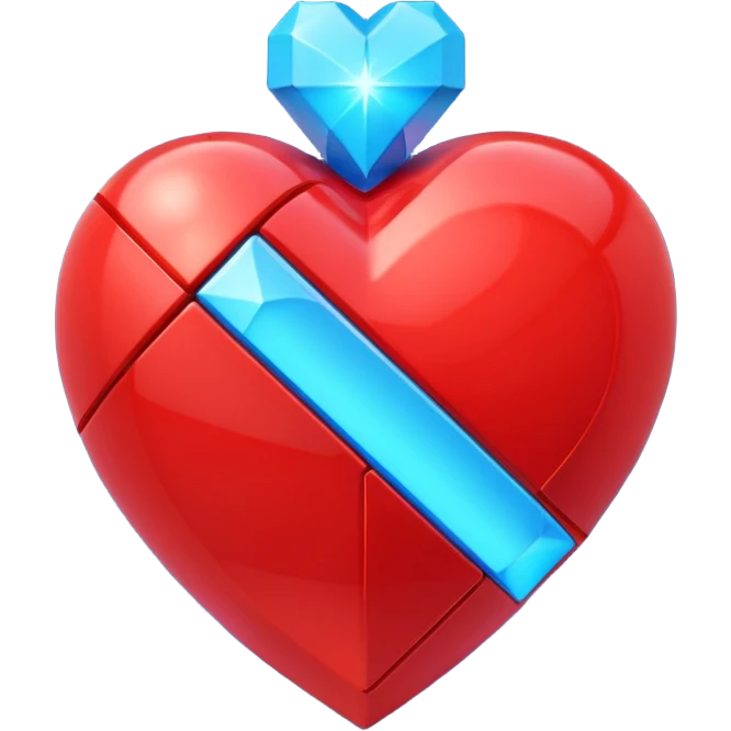 A blocky geometric red 3D heart with a bright blue star inside emoji