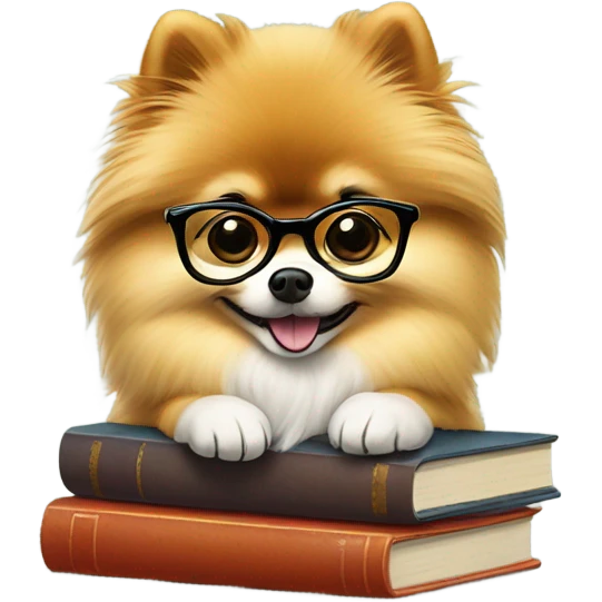 Clever Pomeranian  in glasses with books emoji
