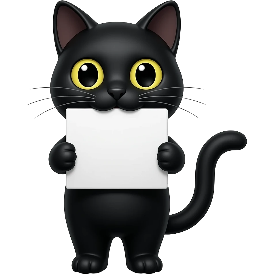 a black cat holding a white sign with its mouth emoji