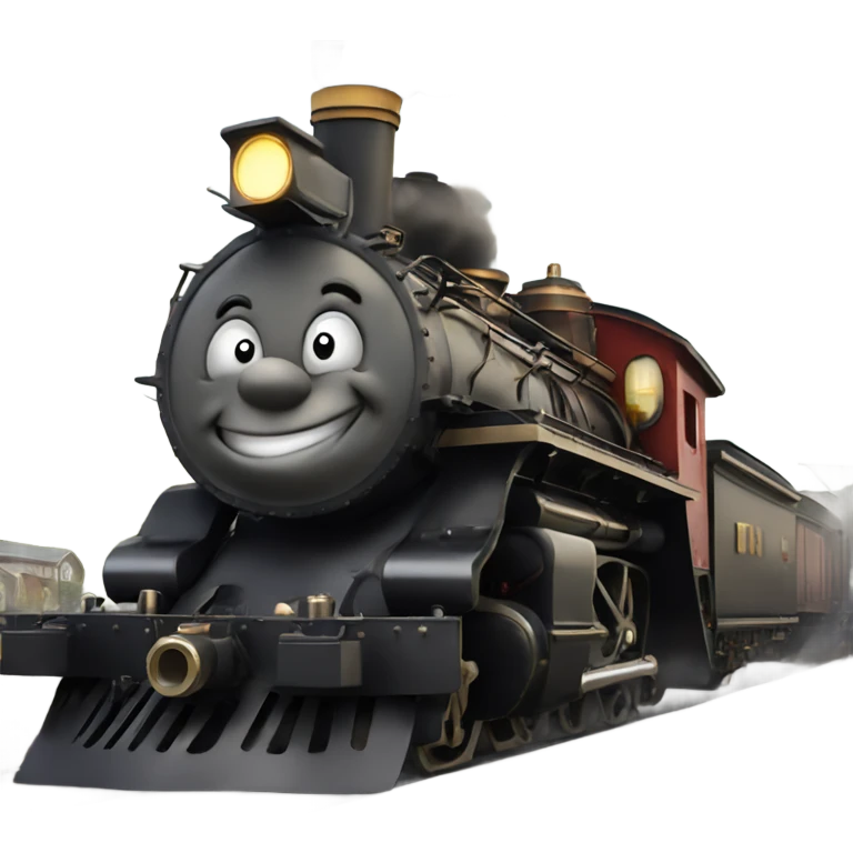 Steam engine on the tracks, pulling a giant letter a emoji