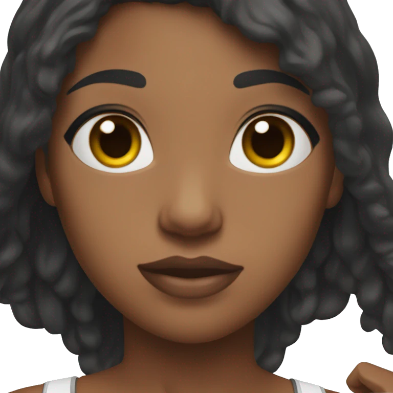 a woman, swimming teacher, dark skin, black hair, short, wearing a white shirt and black shorts, normal physical build, lower lip a little bigger than the top. emoji