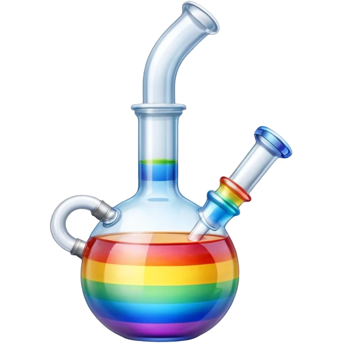 glass bong with rainbow-colored water, classic water pipe bong, no fruit emoji