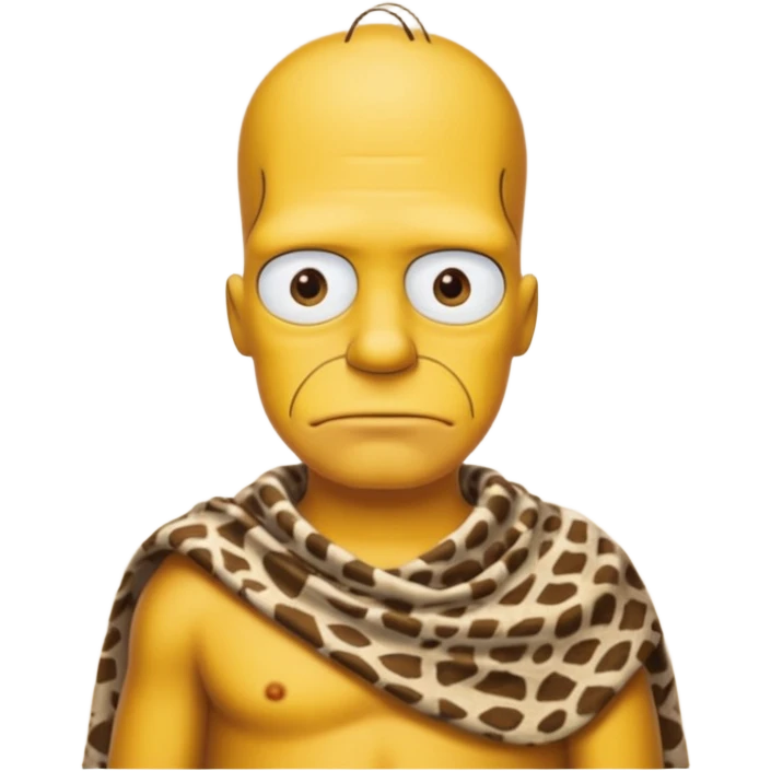 a simpson guy wearing ancient animal skin cloth, half body, icon, yellow skin emoji