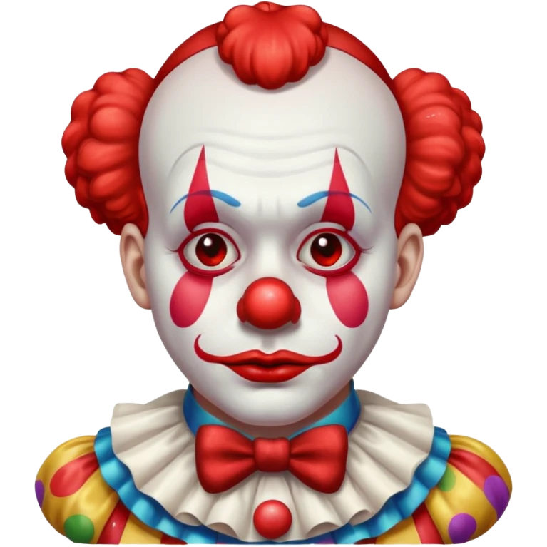 red glitter clown with the sad facial expression emoji