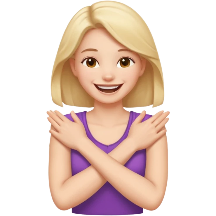 arms crossed holding neck, laughing girl emoji