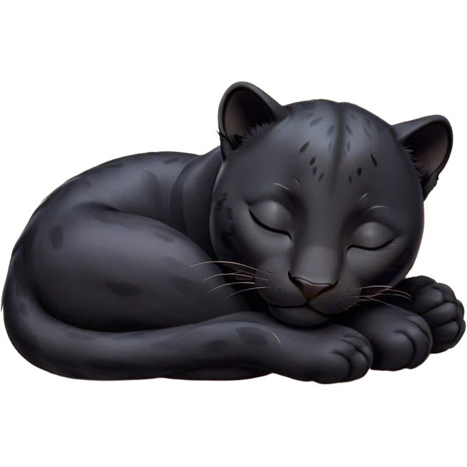 Meme-Worthy cute Sleeping black Panther Portrait Emoji, Head resting peacefully with a contented smile, showcasing a luxuriously sleek form and eyes gently closed in serene slumber, Simplified yet comically adorable features, highly detailed, glowing with a soft, drowsy dark light, high shine, relaxed and utterly lovable, stylized with an air of playful laziness, bright and heartwarming, soft glowing outline, capturing the essence of a sleeping black Panther that feels destined to become the next viral icon of adorable rest! emoji