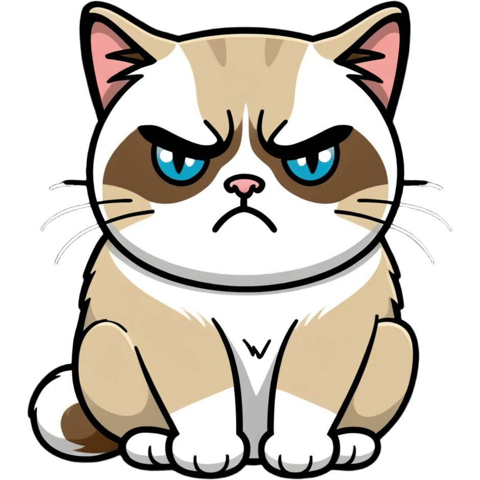 grumpy cat sitting cartoon style emoji