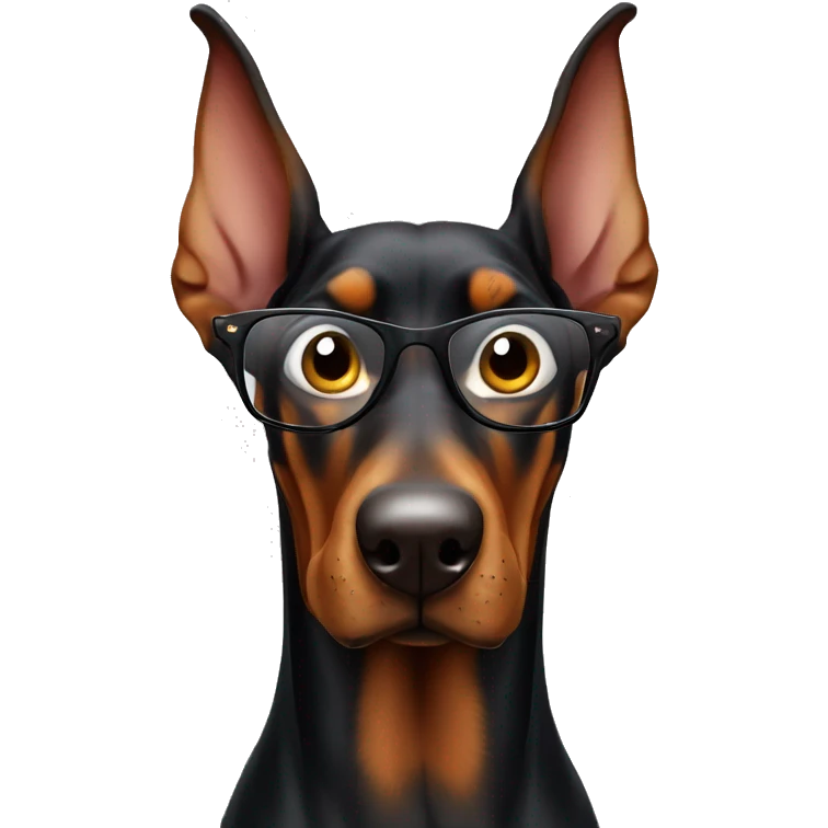 a very crazy and cheerful doberman with glasses winks with one eye emoji
