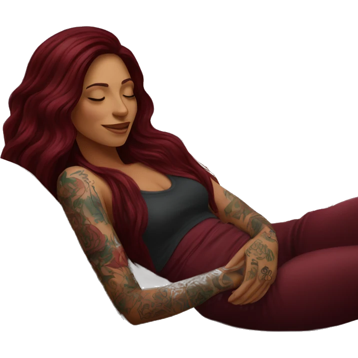 Beautiful tattooed burgundy long haired woman napping on sofa emoji