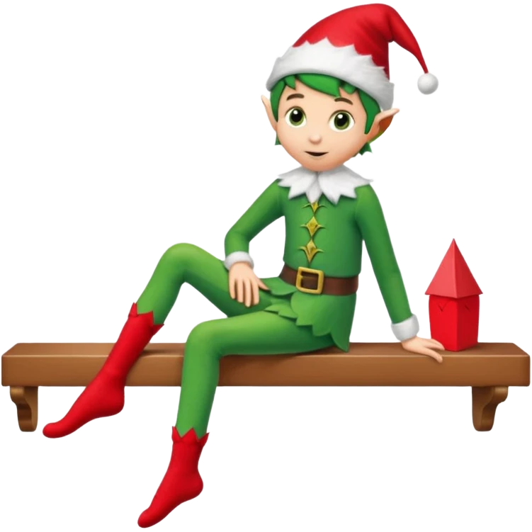 elf on the shelf sitting legs dangling over shelf emoji