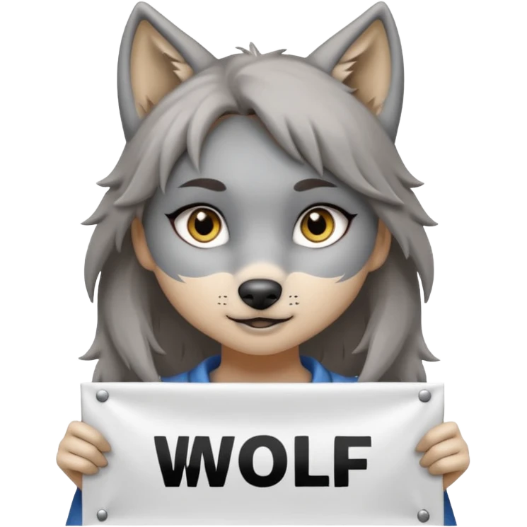 Wolf girl holding a banner that say #Wolf99 emoji