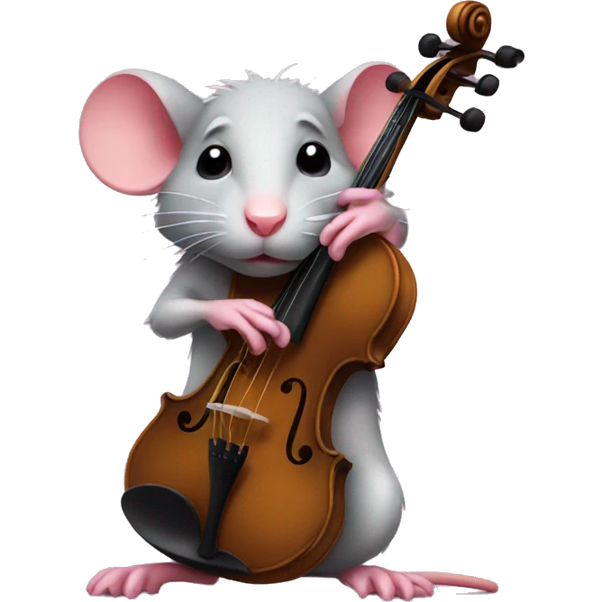 a sad rat with a pink bow on his head, playing violin emoji