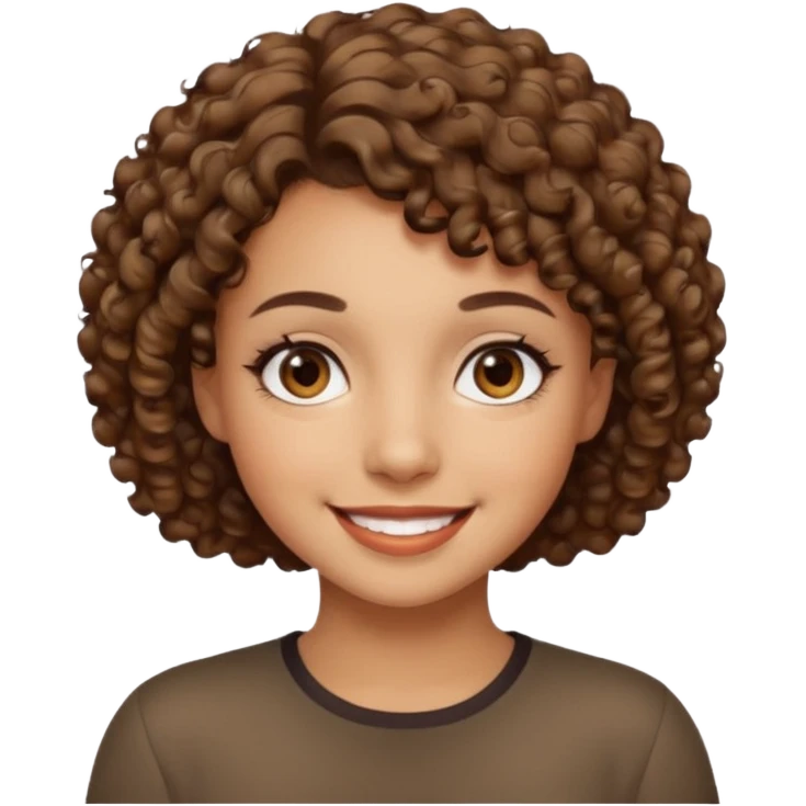 Unas chica con el pelo corto rizado, un pies es color caramelo claro, su boda es grande, sus ojo son marrones oscuros  emoji