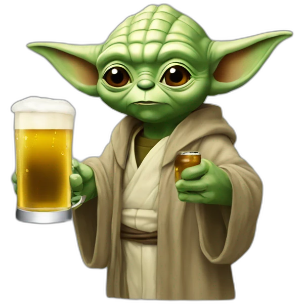 Yoda drink oh a beer emoji