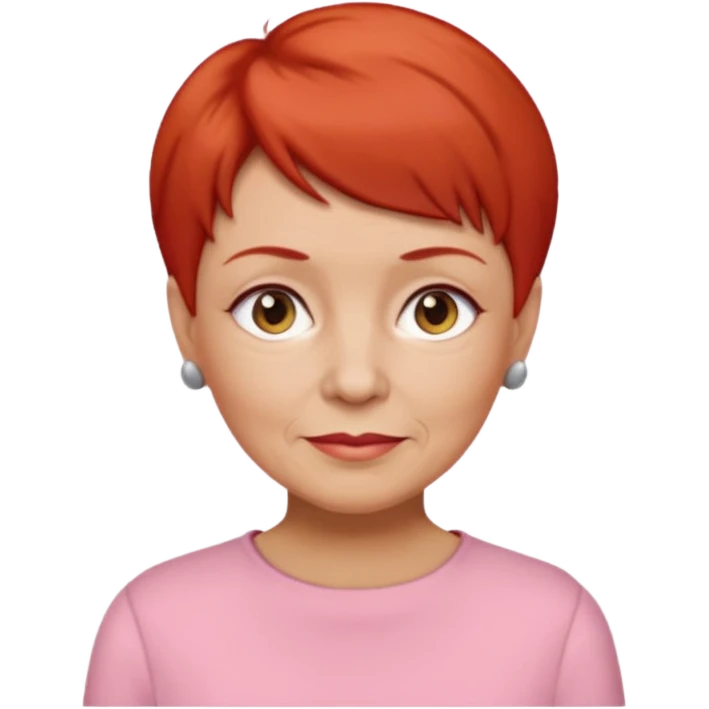 accountant older with red short hair without glasses, modern clothes, girly emoji