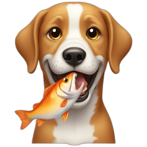 Dog eating a fish emoji