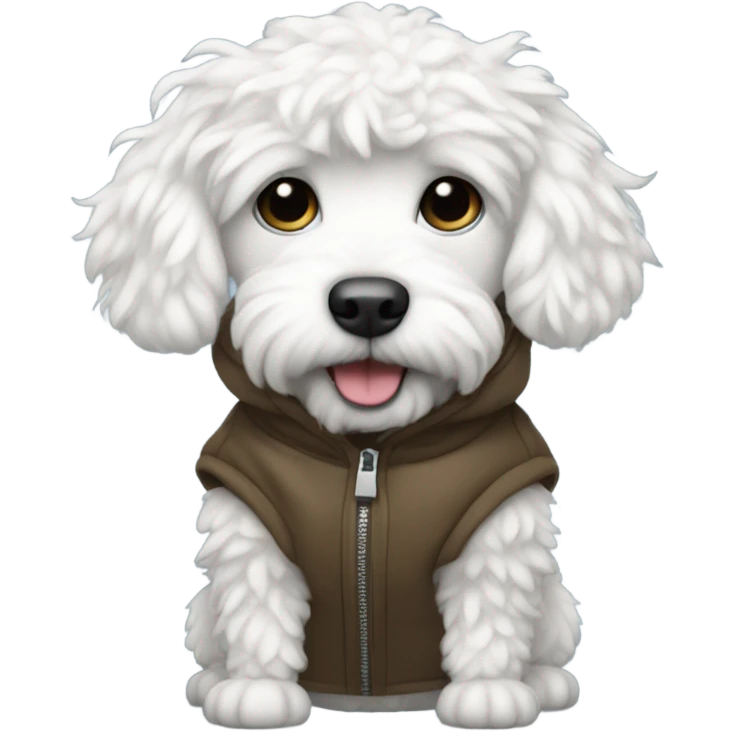 White mini doodle in a thunder jacket  emoji