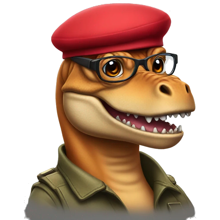 Trex wearing red beret and eyeglasses  emoji