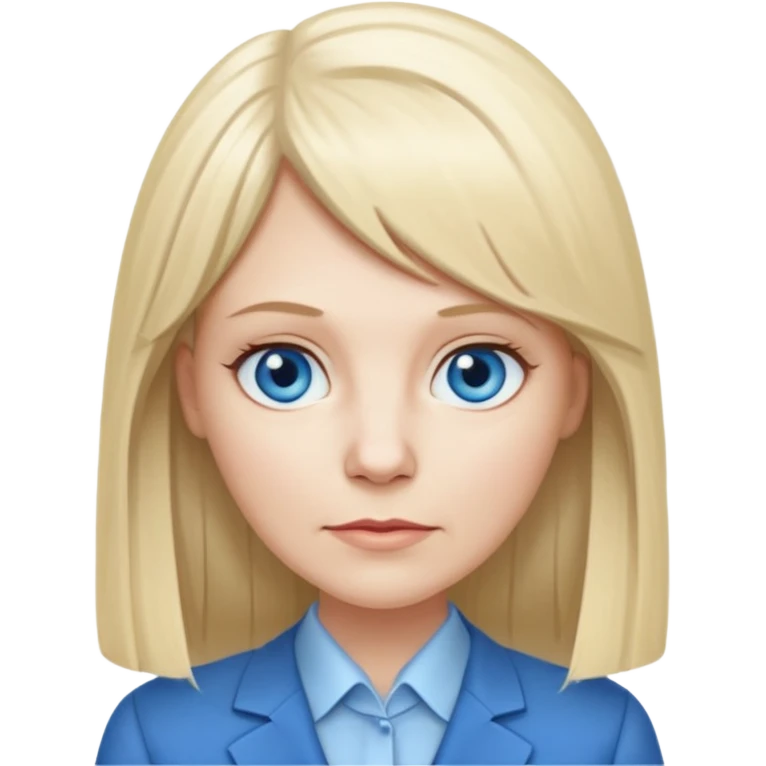 450 yr old white woman, pale skin, long straight blond hair parted in center, blue eyes, bangs, clothes for office emoji