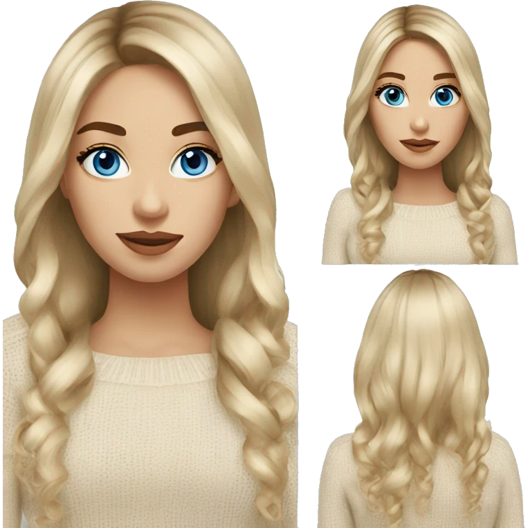 Blonde balayage long hair women blue eyes  beige sweater emoji