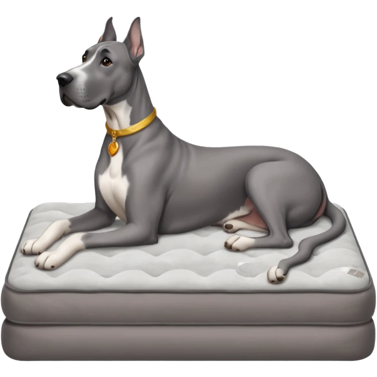Gray Great Dane on king size mattress emoji