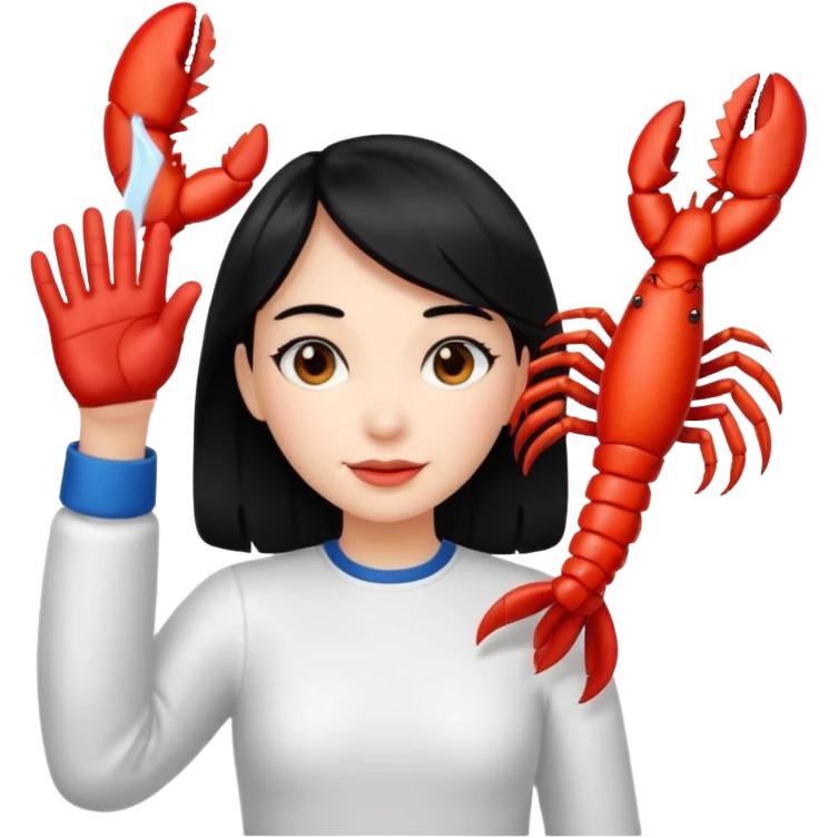 a lobster claw high five a girl with black hair emoji emoji