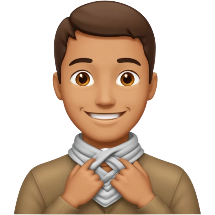 Man with hands gripped around neck crossed like he is choking while smiling emoji