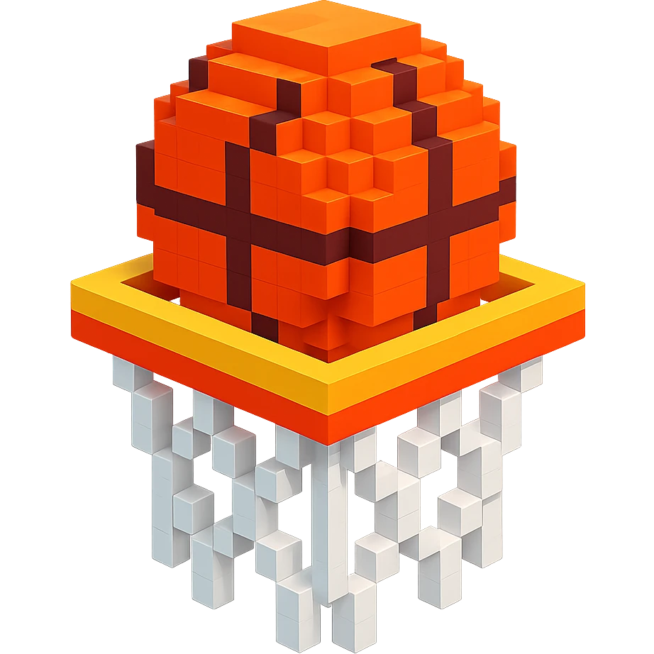 Voxel-style basketball in a net, no background, variation 7. emoji