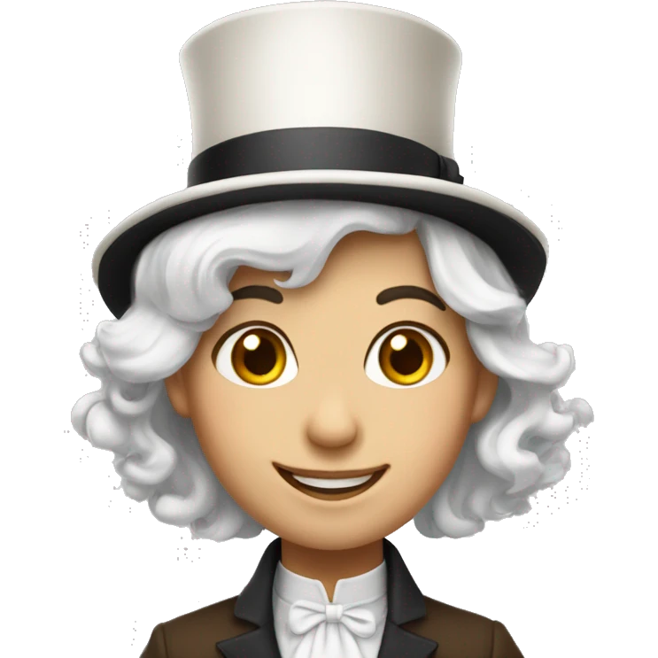 smiling girl white - hair brown - in top hat emoji