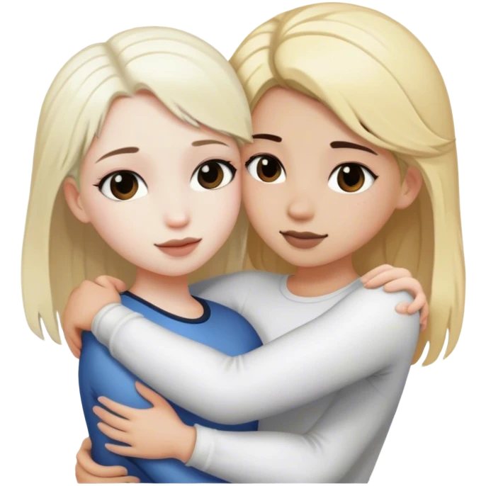 white blonde girl and white girl with dark brown hair hugging emoji