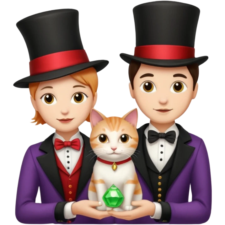 magician couple and their pet cat emoji