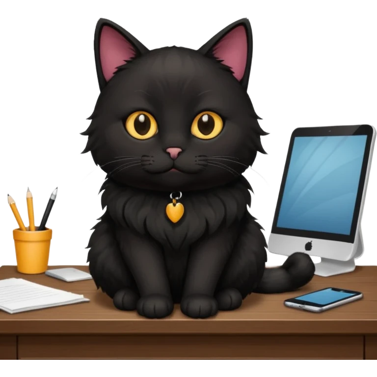 black office cat working at its desk emoji