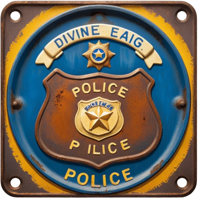 cinematic - aesthetic brilliant divine lighting, oil paint - vintage police plate rusty and broken emoji