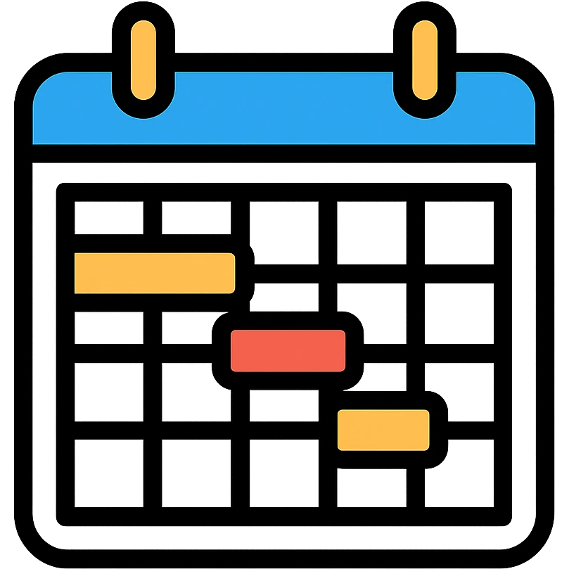 Gantt chart icon with calendar grid, simple and clean, color outline emoji