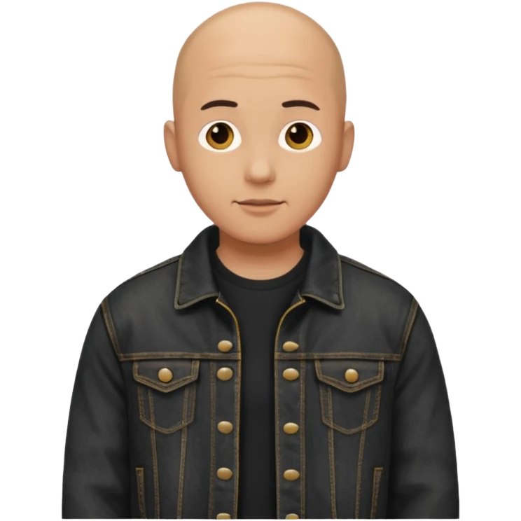  a man with bald head, black jeans jacket emoji
