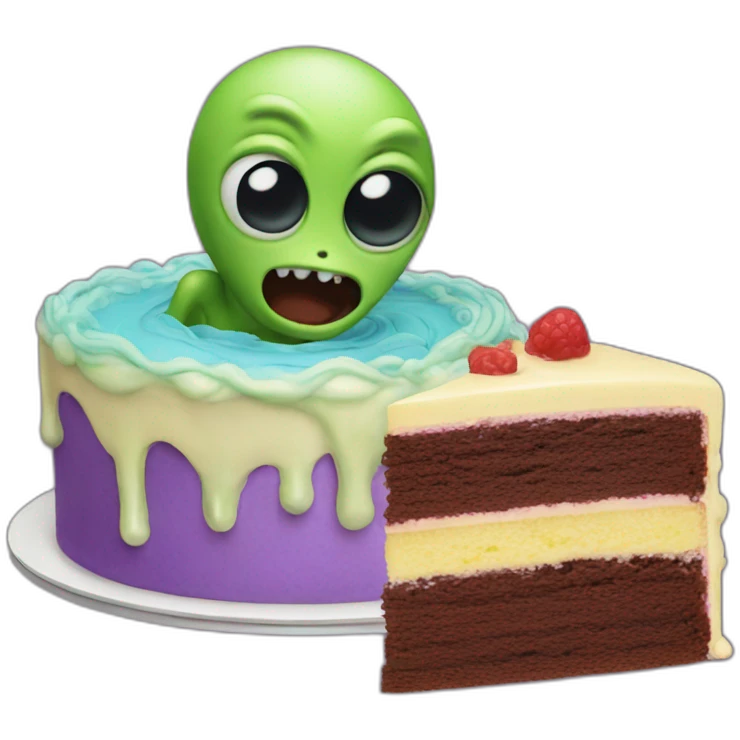 alien breaking out of a cake emoji