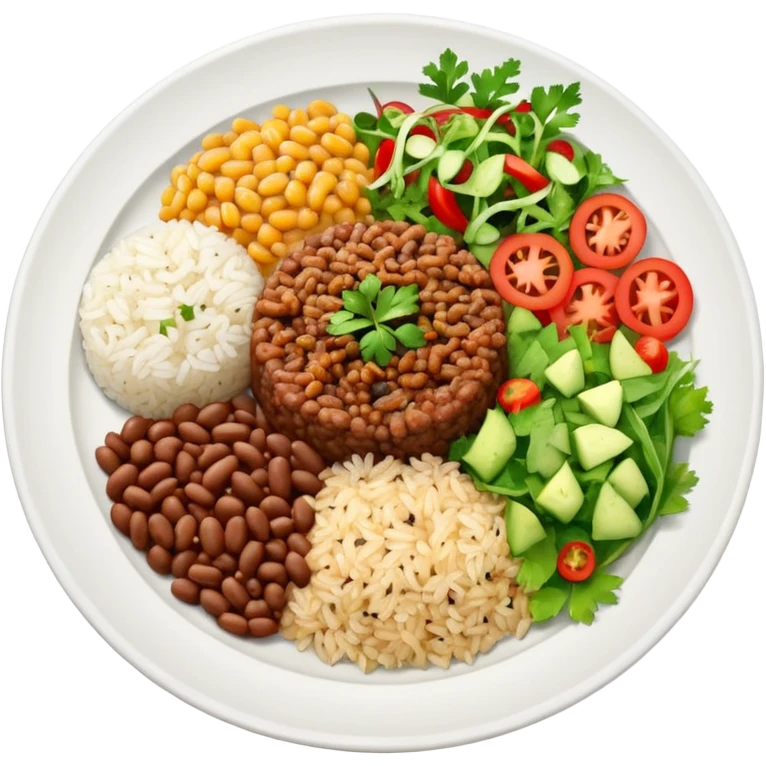 Food plate with rice, beans, minced meat and salad emoji