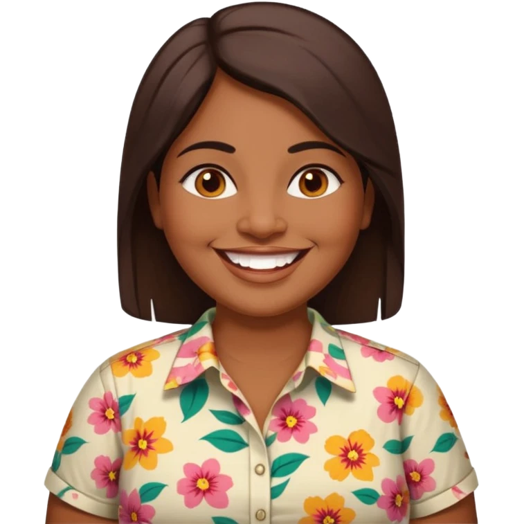 40 yr old chubby sri lankan woman, dark skin, straight brown hair, big smile, white teeth emoji