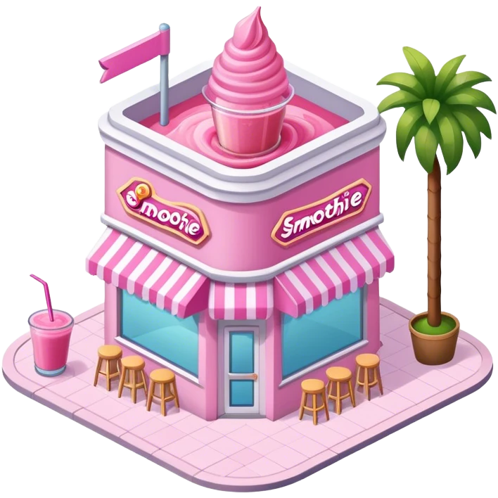 Pink aesthetic smoothie shop exterior, isometric  emoji