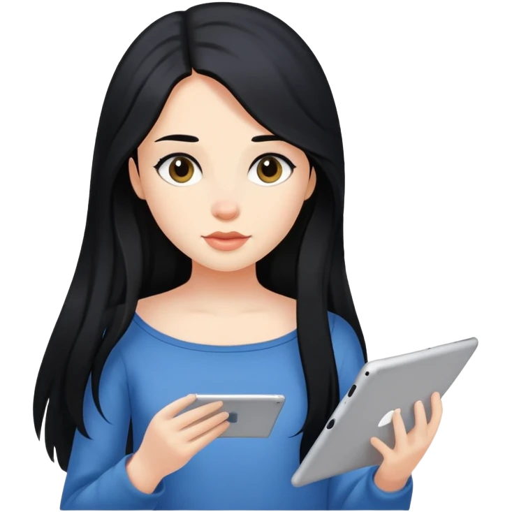 Girl with black long hair using the Ipad emoji