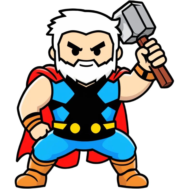 happy thor with lightning and hammer for kids emoji