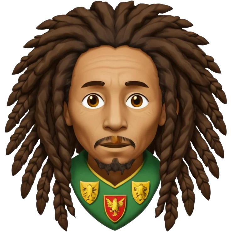 old melancholic  Bob Marley with gigantic dread locks in form heraldic crest   emoji