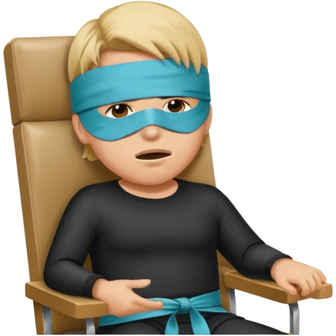 person in chair with blindfold and mouth tape emoji