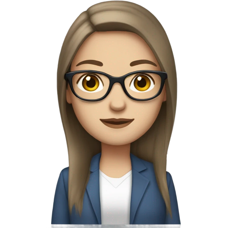 brown hair blue eyes long straight hair white skin woman glases emoji