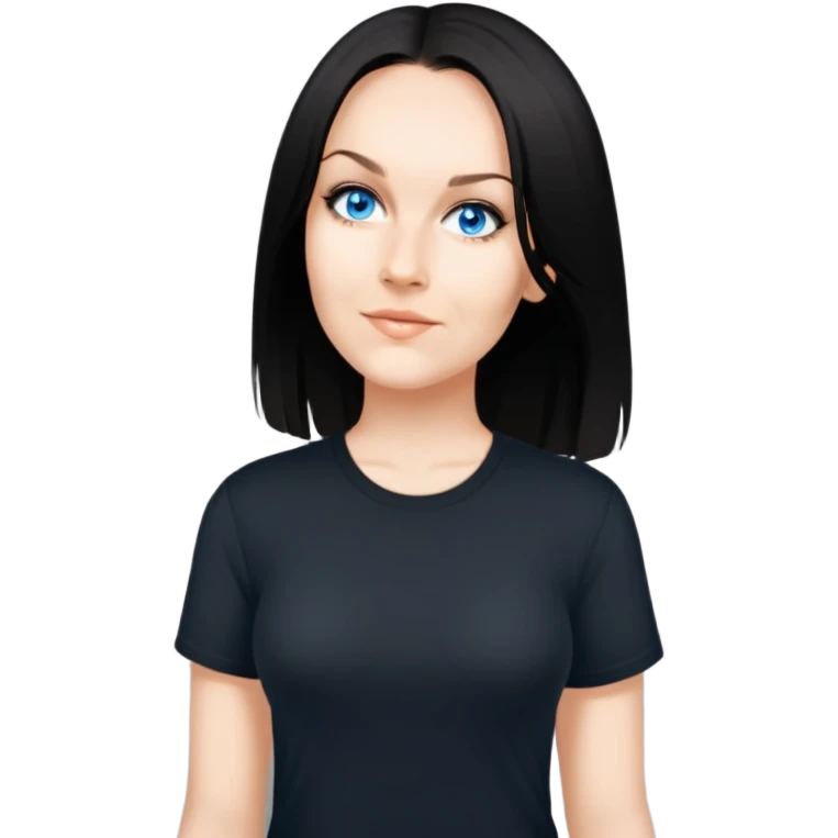 female, wearing black tshirt,  black hair emoji